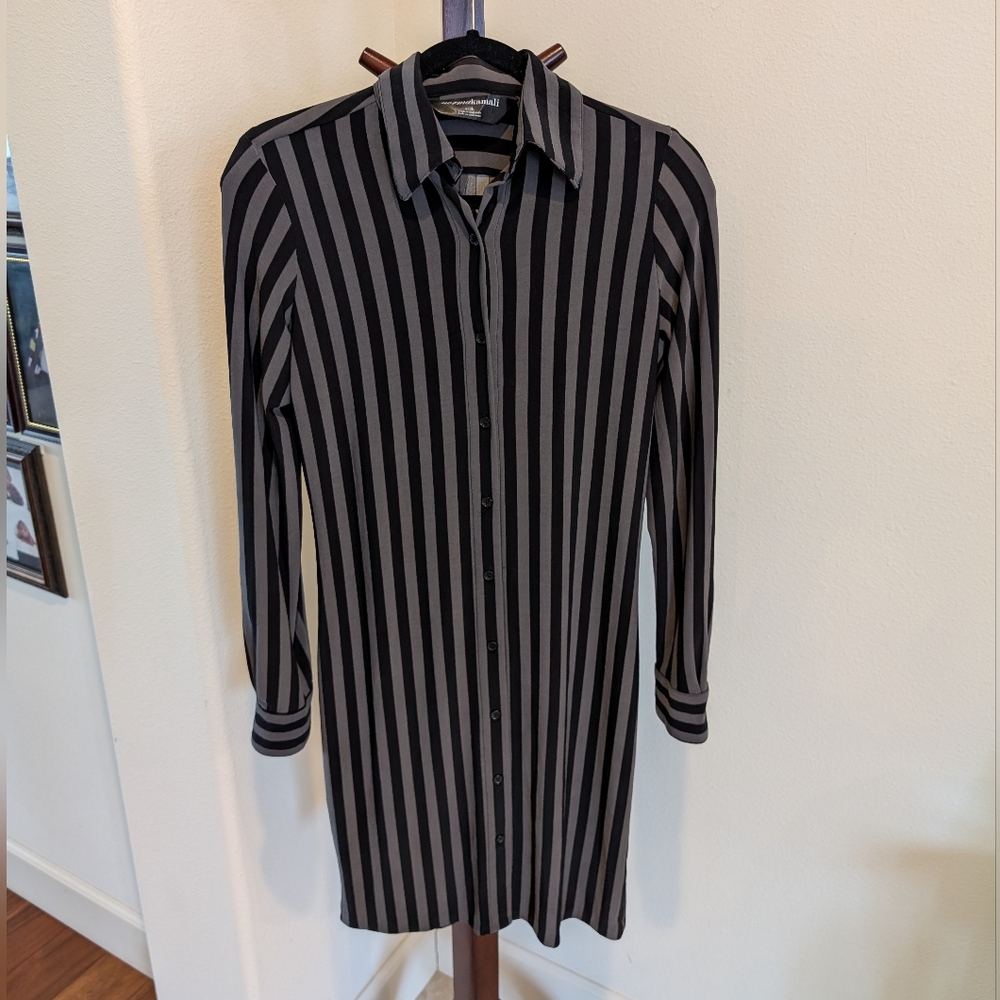Norma Kamali black/gray striped Button-Up Dress - size S